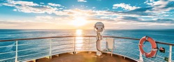 Summer cruise vacation concept. Panoramic view of the sea with a beautiful sunset just above the horizon.
