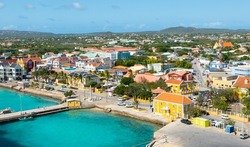 Kralendijk, capital city and harbor of Bonaire Island, Caribbean Netherlands.