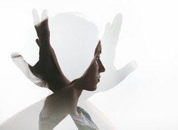 Creative double exposure with portrait of young girl 