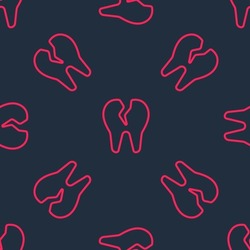 Red line Broken tooth icon isolated seamless pattern on black background. Dental problem icon. Dental care symbol.  Vector