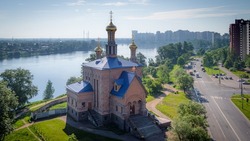 aerial view of the Church of the Nativity of the Blessed Virgin Mary in the city of St. Petersburg, Nevsky District