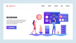Vector web site design template. Blockchain and cryptocurrency technology. Bitcoin. Landing page concepts for website and mobile development. Modern flat illustration