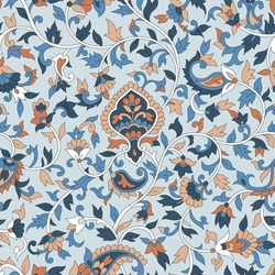 traditional Indian paisley seamless pattern on blue background