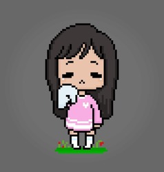 8 bit of pixel women's character. Women's anime crying in vector illustrations for game assets or cross stitch patterns.