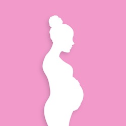 Pregnant woman silhouette. Paper cut design. Vector illustration.