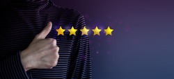 Customer Experience Concept. Happy Client Giving Excellent Services Rating for Satisfaction by Thumb Up. Symbol of Best Experiences in Products and Services 
