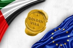 United Arab Emirates flag and European Union Golden visa