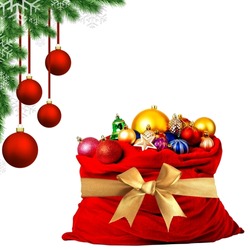 Santa Claus red bag full of Christmas boxes with gifts, isolated or transparent png