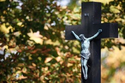 Crucifix. Cemetery. Crucifix.  Roman catholic church.  Austria. 
