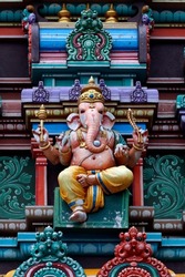 Hindu temple and shrine of  Batu Caves.  Ganesha or Ganapati :  the elephant headed Hindu god.  Kuala Lumpur. Malaysia. 