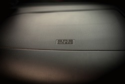 SRS airbag caption on car dashboard mitsubishi crash safety