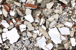 Background Pattern, Pile of Demolished Concrete Rubble Debris on Building Waste Clearance Construction Site.