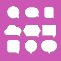 Set of four 3D speech bubble icons, isolated on Pink background. 3D chat icon set.