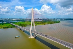 Can Tho bridge, Can Tho city, Vietnam, aerial view. Can Tho bridge is famous bridge in mekong delta, Vietnam.