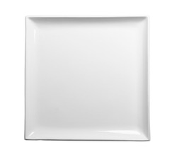 White square plate isolated on a white background. View from above
