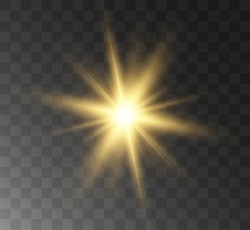 Light flare effect isolated on transparent background. Lens flare, sparkles, bokeh, shining star with rays concept. Abstract luminous explosion