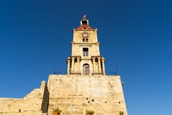 Medieval Clock Tower in the old town on the island of Rhodes