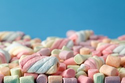 Marshmallows, Colorful twisted marshmallows, Closed up of Marshmallows, marshmallows texture and pattern. Soft focus