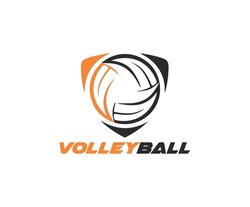 Volleyball logo, emblem, icons, designs templates with volleyball ball and shield on a light background