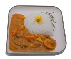 Japanese ordinary curry rice (Potatoes, carrots, onions and beef in spicy yellow curry served with steamed rice.)
