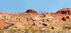 Panorama of the Curvey Road and Colorful Rock Formations of the Valley of Fire State Park, Nevada