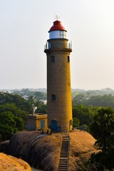 Mahabalipuram. India's oldest lighthouse, built around 640 AD by Pallava king Mahendravarman.