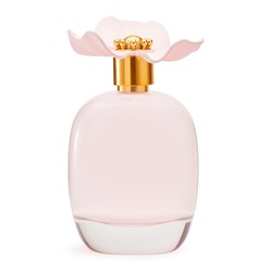 Beautiful Pink and Gold Bottle of Perfume. Women's Eau De Parfum. Floral Perfume Spray Bottle Isolated on White. Fruity Fragrance for Women. Modern Luxury Lady Parfum De Toilette