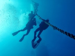 Decompression stop while ascending from Zenobia wreck, Cyprus
