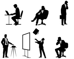 Vector illustration of six businessmen silhouettes