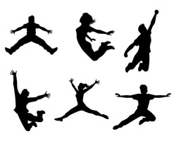 Vector illustration of a six jumping teenagers