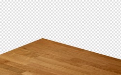 Perspective view of empty wood or wooden table corner from top view on isolated background including clipping path