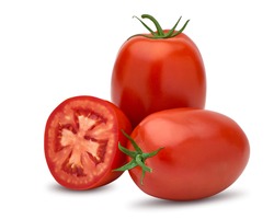 Italian, San Marzano, Plum or Roma Tomatoes with isolated on white background  including clipping path