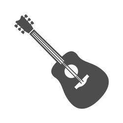 Monochrome acoustic guitar icon vector illustration. Simple classic musical instrument with strings for playing melody audio sound isolated on white. Art musician orchestra concert wooden equipment