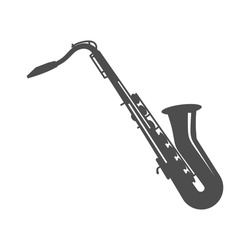 Monochrome simple saxophone icon vector illustration. Trumpet logo design isolated on white. Classical blowing musical instrument sound audio orchestra playing. Symbol romantic artistic art acoustic
