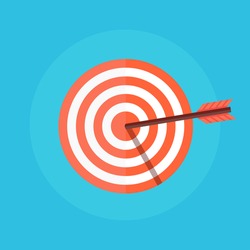 Target vector icon in a flat style. Concept target market, audience, group, consumer.  Bullseye or goal Isolated sign. Illustration of a target with an arrow. 