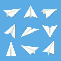 Handmade paper plane vector set  in flat style  isolated from background. Origami plane collection.  