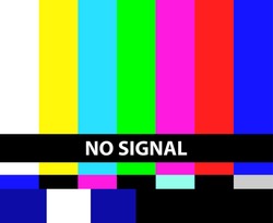 No TV signal. Not getting a signal symbol, screen displays color bars pattern error message, problem with the connection. Vector flat style cartoon illustration