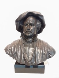 Bronze bust of Rembrandt with white background