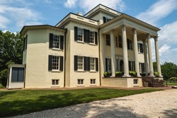 Leesburg, VA, USA -- .A wide angle photo of the historic Oatlands Mansion on a hot summer day in Leesburg, VA.