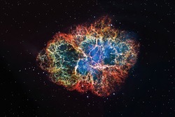 Crab Nebula in constellation Taurus. Supernova Core pulsar neutron star. Elements of this image are furnished by NASA.