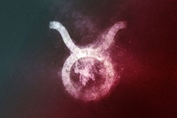 Taurus Zodiac Sign White Red. Night sky Abstract background