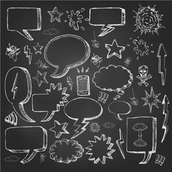 Speech bubbles doodles in black chalkboard