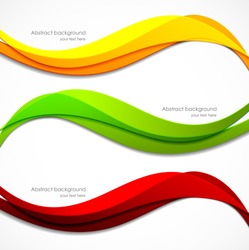 Set of orange red green banners in wavy style
