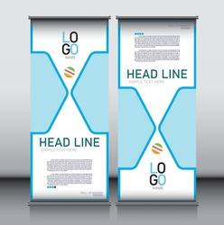 Banner roll-up, blue roll up banner,  stand vector, graphic template for exhibition, accommodation advertising information, Business concept, vector background, eps.