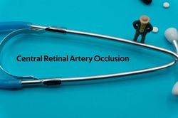 Central Retinal Artery Occlusion.The word is written on a slip of colored paper. health terms, health care words, medical terminology. wellness Buzzwords. disease acronyms.
