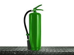 Fire extinguisher green cylinder on white background steel