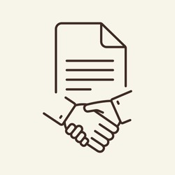 Business contract line icon. Handshake, partners, document. Business concept. Vector illustration can be used for topics like business, partnership, B2B