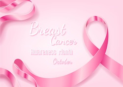 Breast Cancer October Awareness Month Campaign Background with paper pink ribbon symbol, Breast Cancer Awareness vector design