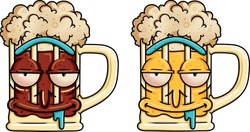 Beer. Vector cartoon character. Beer with melt smile face emoji logo. Vector hand drawn doodle cartoon character logo illustration. Smile emoji face,melt beer, black beer,  sticker