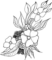 Vector artwork of cherry blossom flowers and branches. Drawing for a children's or adult's coloring book or page.